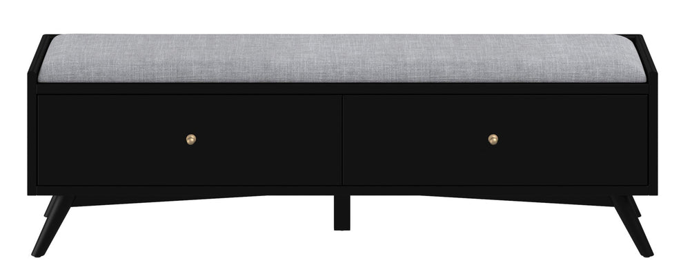 Homeroots 59" Gray And Black Fabric Upholstered Storage Bench With Drawers  Solid Wood 523986