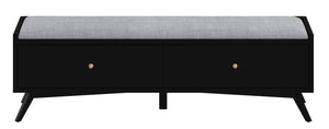Homeroots 59" Gray And Black Fabric Upholstered Storage Bench With Drawers  Solid Wood 523986