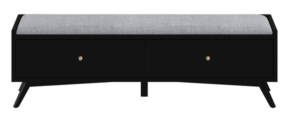 Homeroots 59" Gray And Black Fabric Upholstered Storage Bench With Drawers  Solid Wood 523986