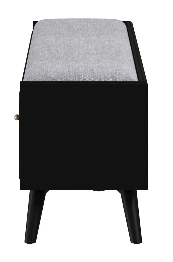 Homeroots 59" Gray And Black Fabric Upholstered Storage Bench With Drawers  Solid Wood 523986