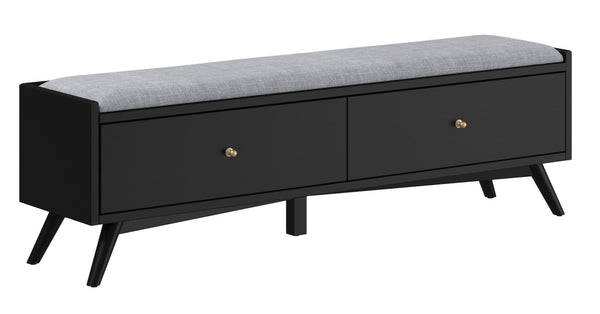 Homeroots 59" Gray And Black Fabric Upholstered Storage Bench With Drawers  Solid Wood 523986