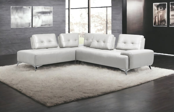 Homeroots White Leather L Shaped Two Piece Seating Component   523997