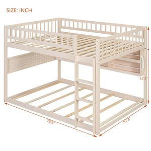 English Elm Full Over Bunk Bed with Led Lighting Pegboard Shelving and Pine Wood Frame Beige LT000278AAA