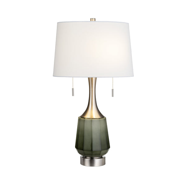 Crestview Collection Transitional Table Lamp - Elegant Deep Green Faceted Glass With Brushed Nickel Accents & Twin Pulls   Cvazbs111