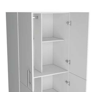 English Elm Hazel Slim White Melamine Armoire with 2 Doors, 4 Shelves & 2 Hanging Bars — Stylish Space-Saver B128S00008