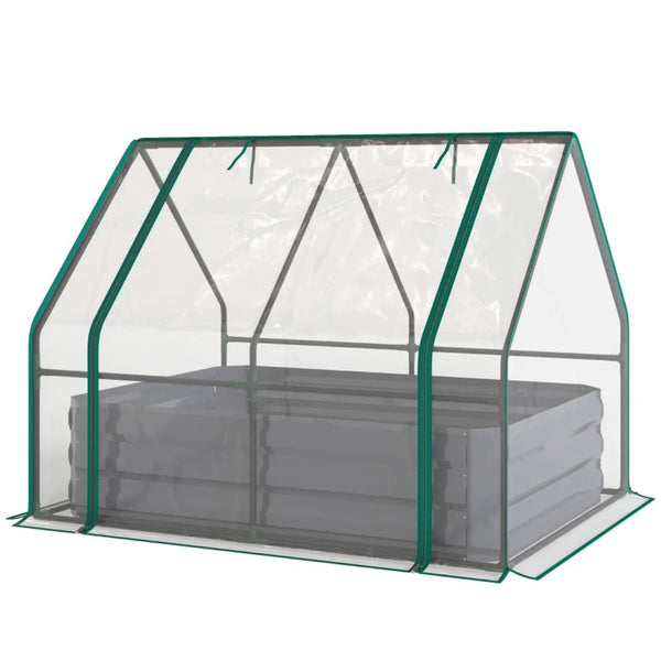 English Elm 2-in-1 Galvanized Steel Raised Garden Bed with Pe Greenhouse Cover for Year Round Growing Clear,Dark Gray T3971P455721