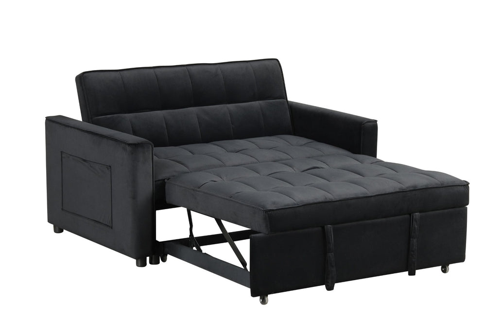 English Elm Maia Velvet Tufted Convertible Loveseat Sleeper with Arm Pockets for Compact Spaces B2749P413195