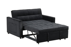 English Elm Maia Velvet Tufted Convertible Loveseat Sleeper with Arm Pockets for Compact Spaces B2749P413195