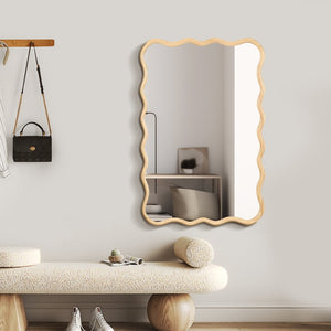 English Elm Solid Wood Wavy Rectangle Mirror - 40"X28" Handcrafted Modern Decor For Entryway, Bathroom, Living Room W1445P189612-GIGA