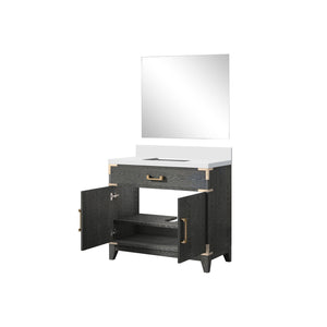 English Elm Black Oak Elegant Single-Sink Vanity With Cultured Marble Top & Matching 34" Mirror For Modern Bathrooms B2731S02127