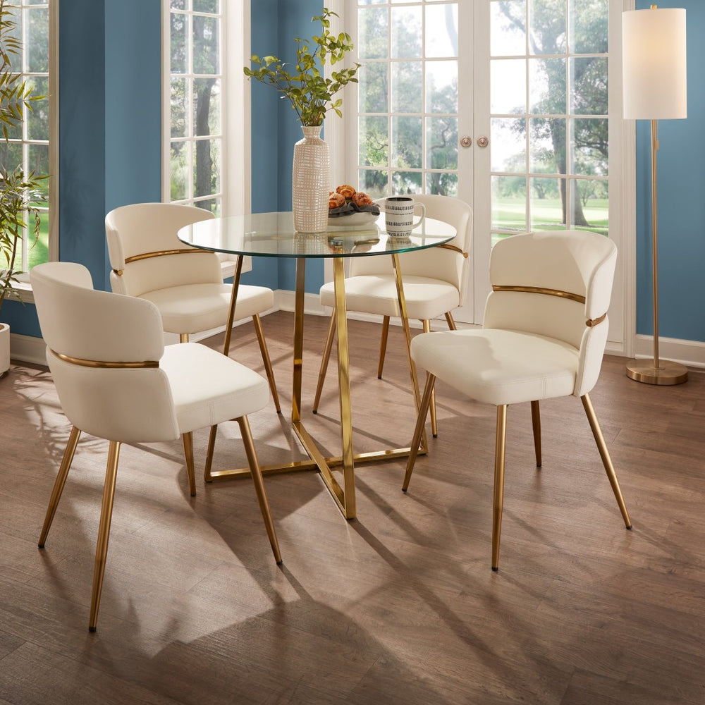English Elm Dinette Round Tempered Glass Top Table with Gold Legs for Compact Dining Spaces B202S02139