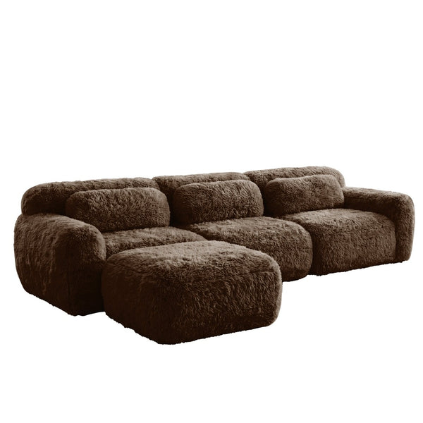 English Elm L-shaped Plush Sectional Sofa with Movable Ottoman and High Density Foam Living Room W714S01541