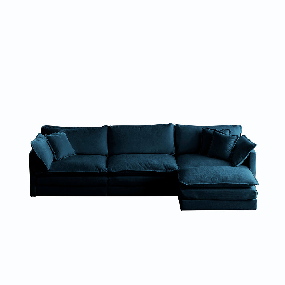 English Elm Free Combination Comfy Modular Oversized Blue Chenille L-Shaped Sectional Sofa With Reversible Ottoman W714S00317