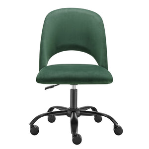 HomeRoots Green Velvet and Steel Adjustable Swivel Conference Chair – Comfortable, Stylish, and Mobile Design 524008