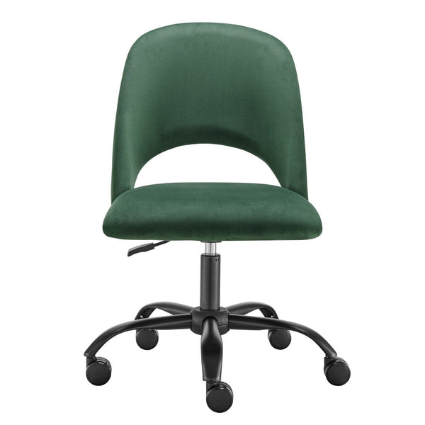 HomeRoots Green Velvet and Steel Adjustable Swivel Conference Chair – Comfortable, Stylish, and Mobile Design 524008