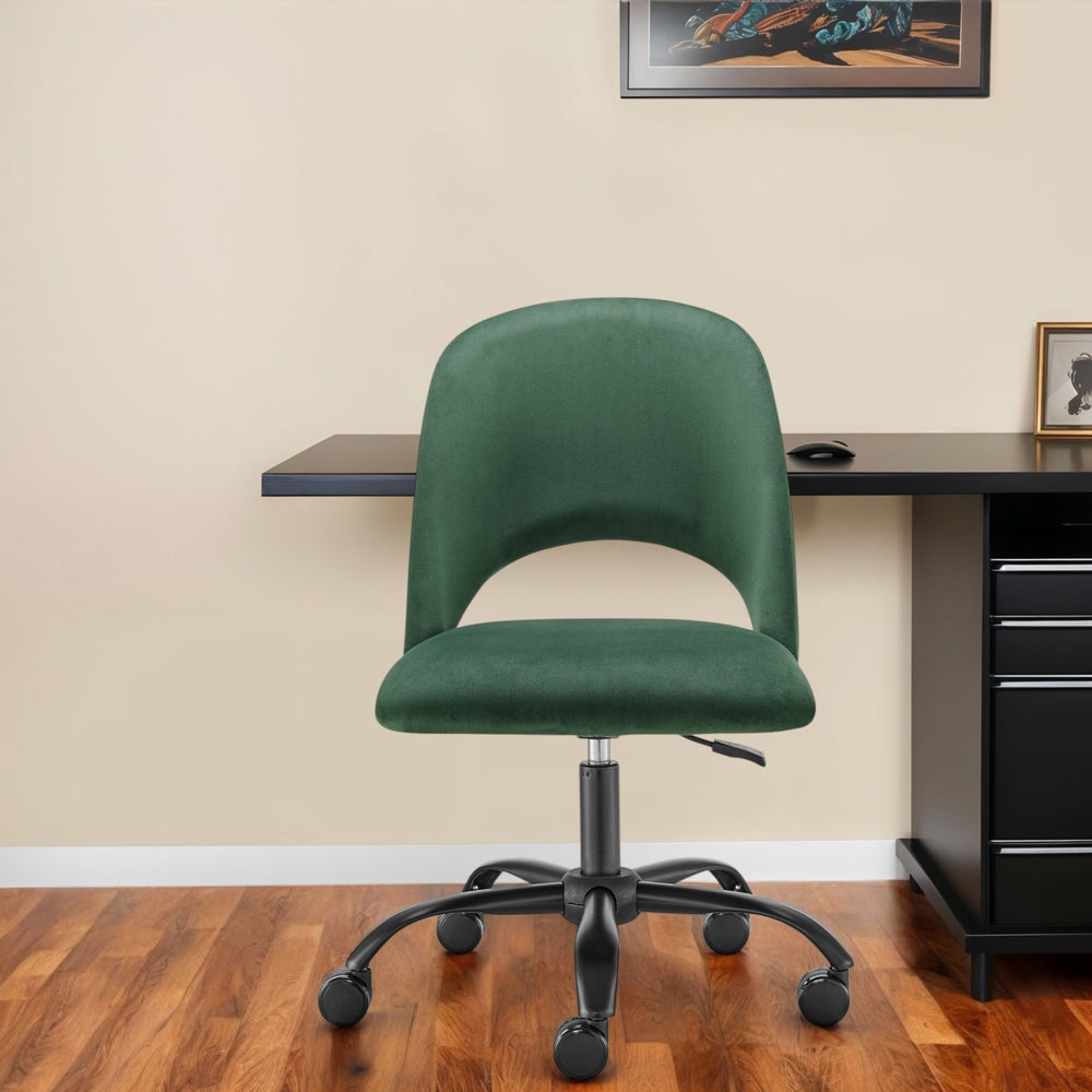 Homeroots Green Adjustable Swivel Rolling Office Chair - Stylish Steel Frame For Comfort & Healthy Posture  Velvet  524008