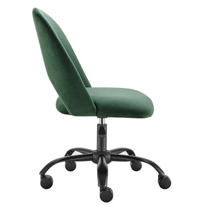 Homeroots Green Adjustable Swivel Rolling Office Chair - Stylish Steel Frame For Comfort & Healthy Posture  Velvet  524008