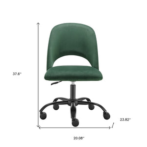 Homeroots Green Adjustable Swivel Rolling Office Chair - Stylish Steel Frame For Comfort & Healthy Posture  Velvet  524008