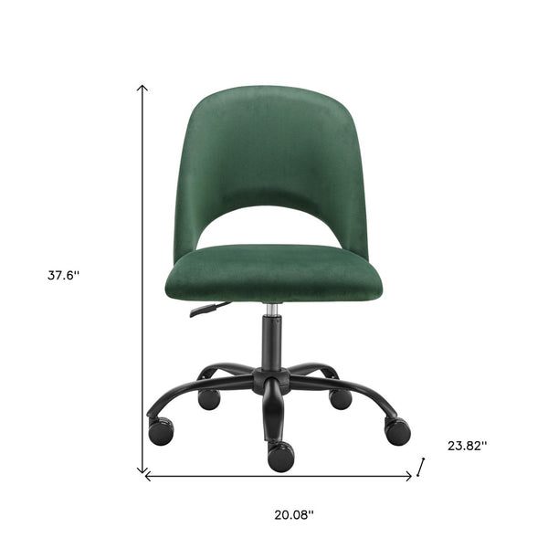 Homeroots Green Adjustable Swivel Rolling Office Chair - Stylish Steel Frame For Comfort & Healthy Posture  Velvet  524008