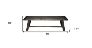 Homeroots 60" Gray And Dark Brown Distressed Wood Dining Bench  Solid Wood 524059