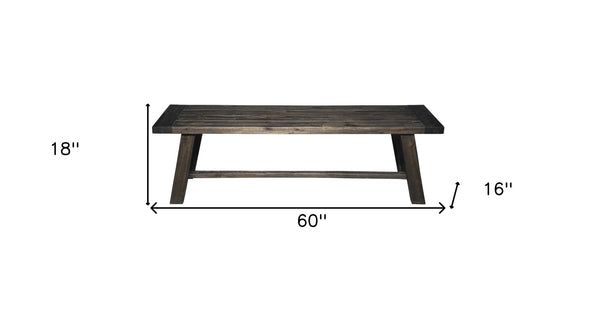 Homeroots 60" Gray And Dark Brown Distressed Wood Dining Bench  Solid Wood 524059