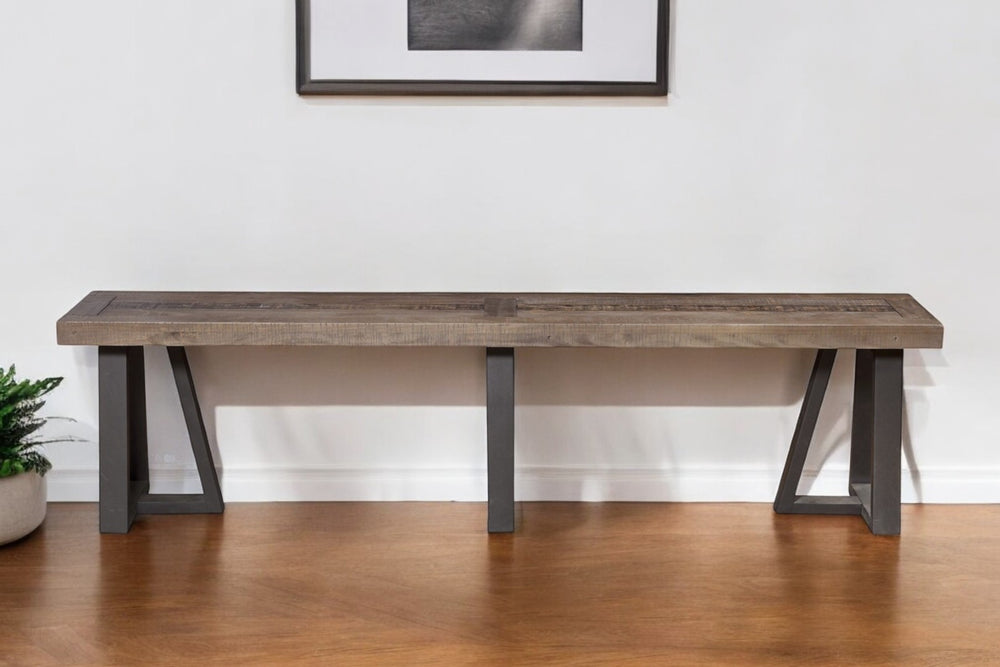 HomeRoots 75" Rustic Natural Wood and Black Metal Dining Bench - Vintage Charm for Modern Spaces, 500 lbs Capacity 524060