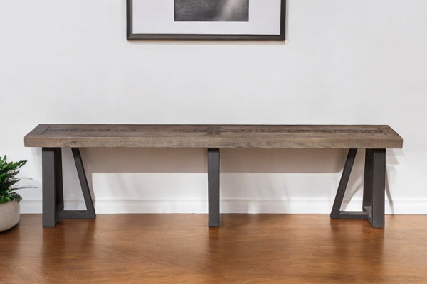 HomeRoots 75" Rustic Natural Wood and Black Metal Dining Bench - Vintage Charm for Modern Spaces, 500 lbs Capacity 524060