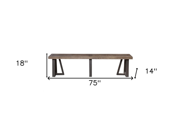 Homeroots 75" Natural And Black Distressed Solid Wood Dining Bench  Solid Wood 524060