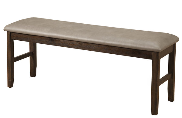 Homeroots 49" Tan And Dark Brown Faux Leather Distressed Upholstery Dining Bench  Solid Wood 524062