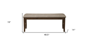 Homeroots 49" Tan And Dark Brown Faux Leather Distressed Upholstery Dining Bench  Solid Wood 524062
