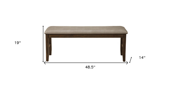 Homeroots 49" Tan And Dark Brown Faux Leather Distressed Upholstery Dining Bench  Solid Wood 524062