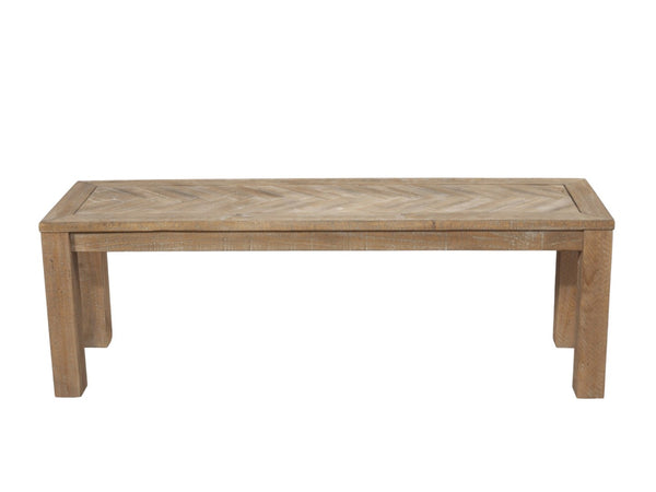 HomeRoots 60" Natural Distressed Solid Wood Dining Bench - Rustic Charm with Herringbone Seat, Sturdy & Versatile! 524063