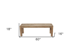 HomeRoots 60" Natural Distressed Solid Wood Dining Bench - Rustic Charm with Herringbone Seat, Sturdy & Versatile! 524063