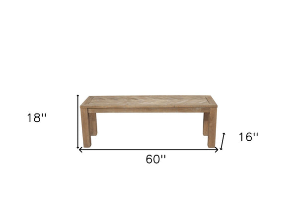 HomeRoots 60" Natural Distressed Solid Wood Dining Bench - Rustic Charm with Herringbone Seat, Sturdy & Versatile! 524063