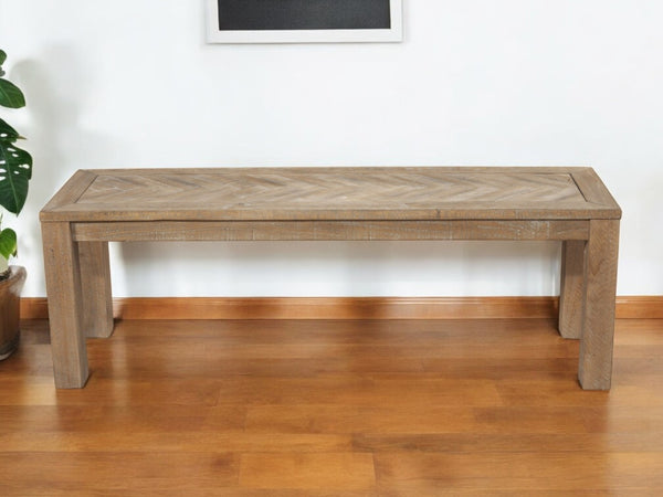 HomeRoots 60" Natural Distressed Solid Wood Dining Bench - Rustic Charm with Herringbone Seat, Sturdy & Versatile! 524063