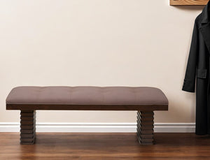 Homeroots 59" Latte And Espresso Linen Blend Upholstered Dining Bench  Solid Wood 524064