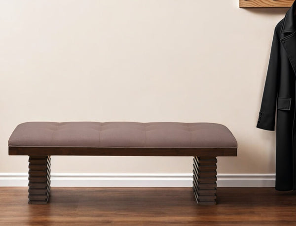 Homeroots 59" Latte And Espresso Linen Blend Upholstered Dining Bench  Solid Wood 524064