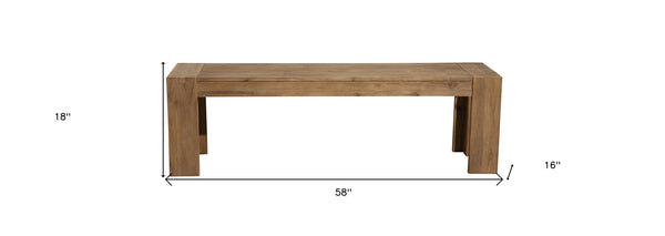Homeroots 58" Natural Distressed Solid Wood Dining Bench  Solid Wood 524065