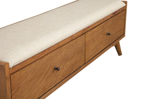 Homeroots 59" Beige And Brown Upholstered Polyester Blend Bench With Drawers  Solid Wood 524066