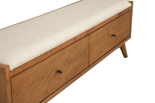 Homeroots 59" Beige And Brown Upholstered Polyester Blend Bench With Drawers  Solid Wood 524066