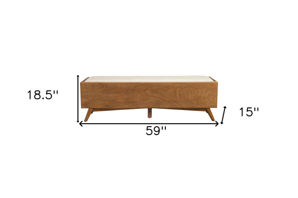 Homeroots 59" Beige And Brown Upholstered Polyester Blend Bench With Drawers  Solid Wood 524066