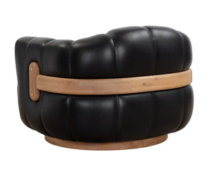 Sunpan Tadeo Swivel Lounge Chair - Luxurious Top Grain Leather with Antique Brass Accents and Unique Design Rustic Oak / Vintage Black Night Leather