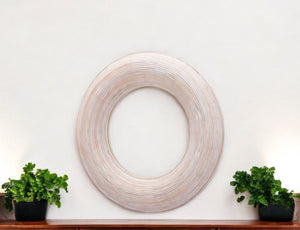 Homeroots 32" Beige Round Framed Accent Mirror  Glass 524073