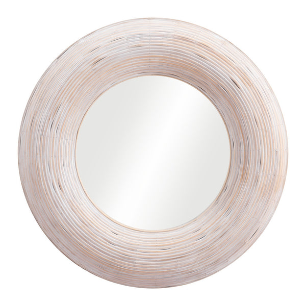 Homeroots 32" Beige Round Framed Accent Mirror  Glass 524073