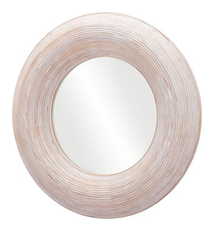 Homeroots 32" Beige Round Framed Accent Mirror  Glass 524073