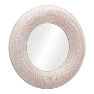 Homeroots 32" Beige Round Framed Accent Mirror  Glass 524073