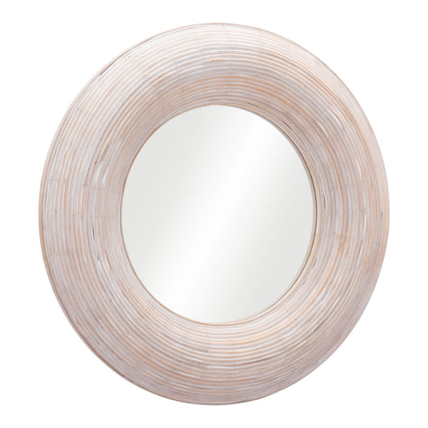 Homeroots 32" Beige Round Framed Accent Mirror  Glass 524073