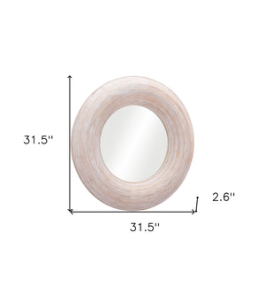 Homeroots 32" Beige Round Framed Accent Mirror  Glass 524073