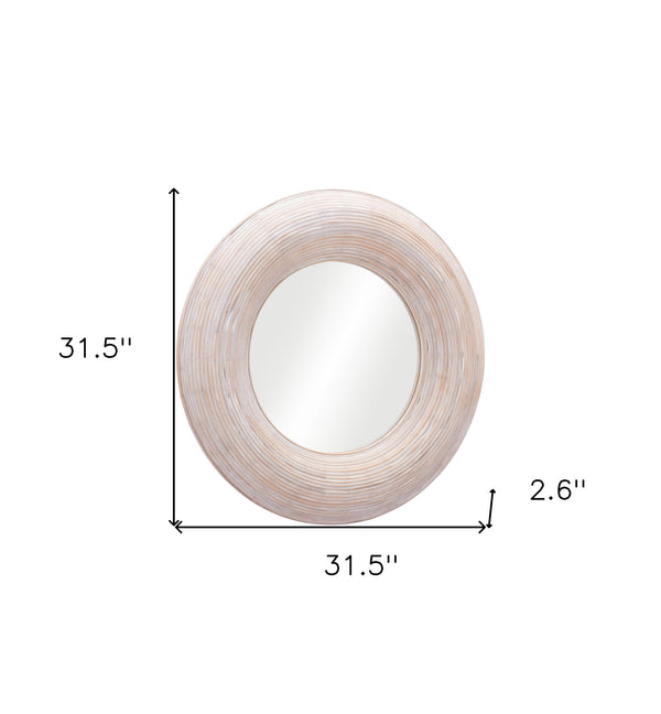 Homeroots 32" Beige Round Framed Accent Mirror  Glass 524073