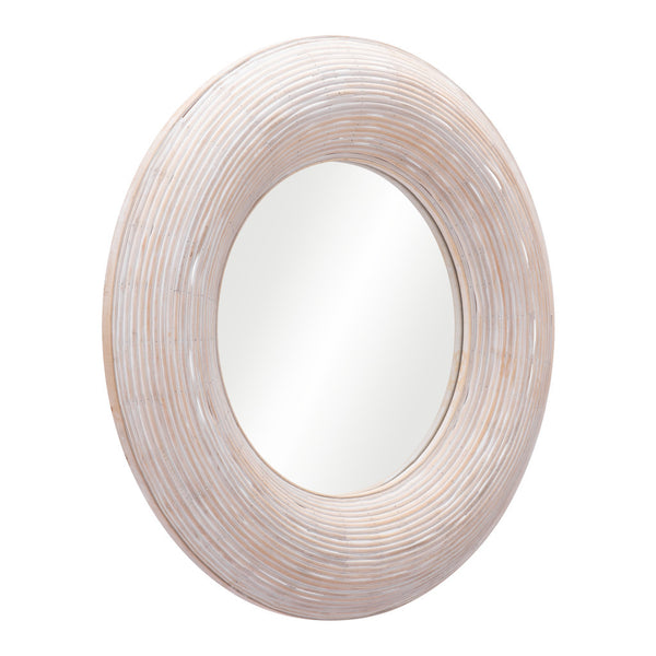 Homeroots 32" Beige Round Framed Accent Mirror  Glass 524073